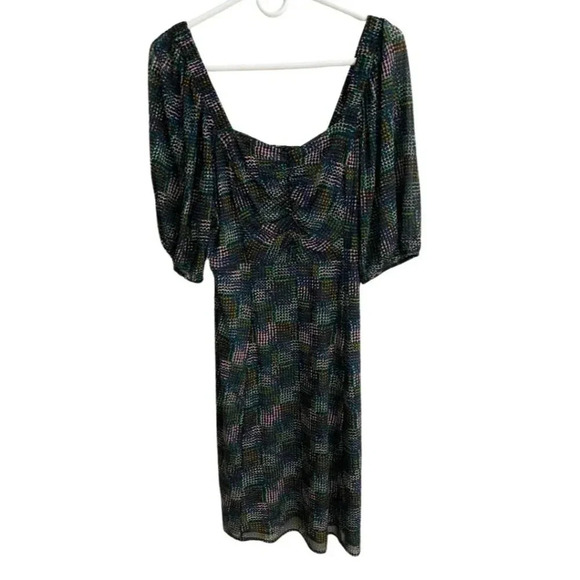 CAbi Elaine Puff Sleeve Multicolored Dot Mesh Dress Size Medium Fall Career - Picture 2 of 12